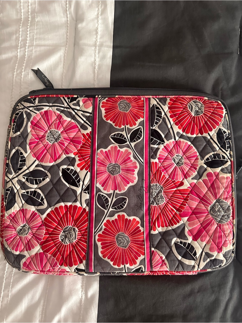 Vera Bradley Floral Quilted Laptop Sleeve in Pink and Gray